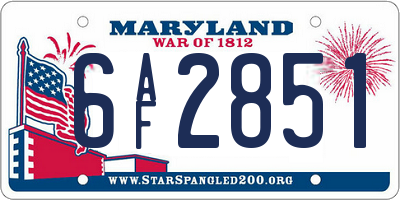 MD license plate 6AF2851