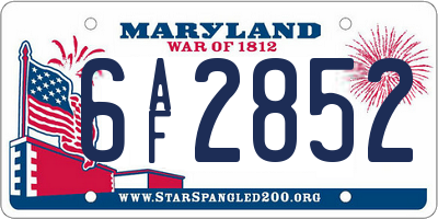 MD license plate 6AF2852