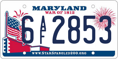 MD license plate 6AF2853
