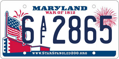 MD license plate 6AF2865