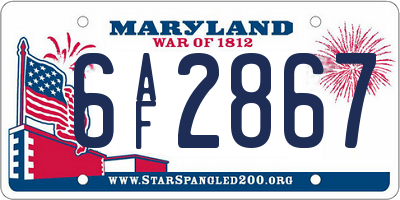 MD license plate 6AF2867