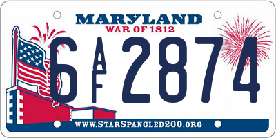 MD license plate 6AF2874