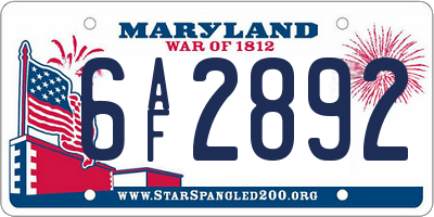 MD license plate 6AF2892
