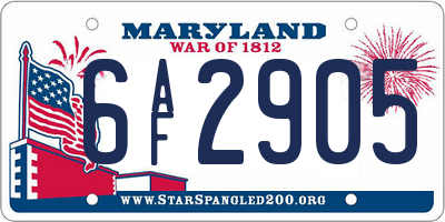 MD license plate 6AF2905