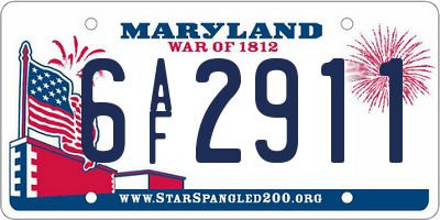 MD license plate 6AF2911