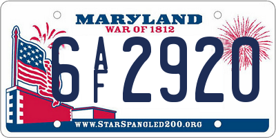 MD license plate 6AF2920