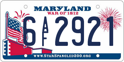 MD license plate 6AF2921