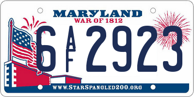 MD license plate 6AF2923