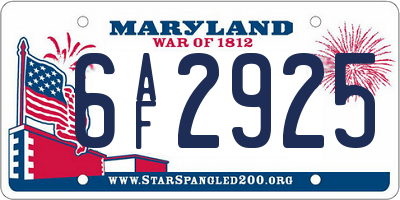 MD license plate 6AF2925