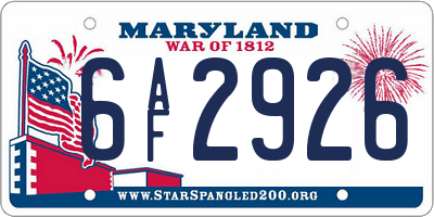 MD license plate 6AF2926