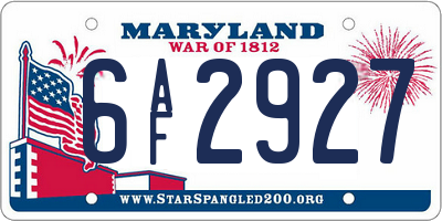 MD license plate 6AF2927