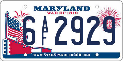 MD license plate 6AF2929