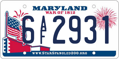 MD license plate 6AF2931
