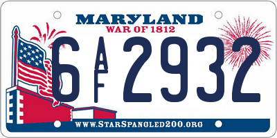MD license plate 6AF2932
