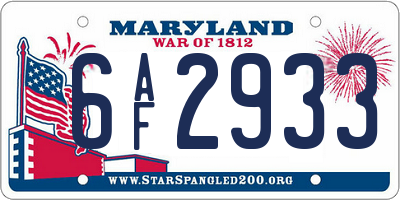 MD license plate 6AF2933