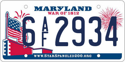 MD license plate 6AF2934