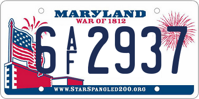 MD license plate 6AF2937