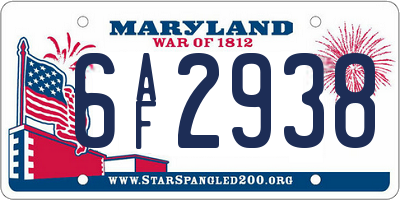 MD license plate 6AF2938
