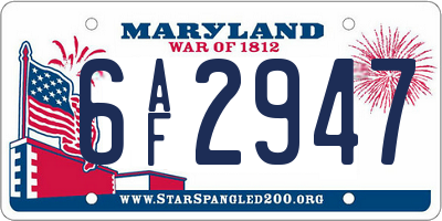 MD license plate 6AF2947