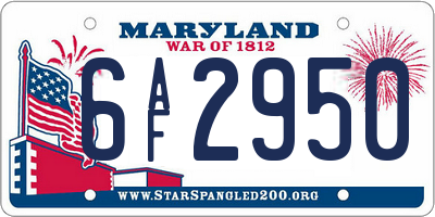 MD license plate 6AF2950