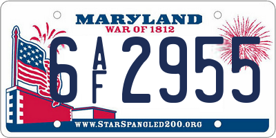 MD license plate 6AF2955