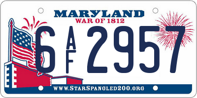 MD license plate 6AF2957