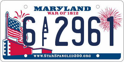 MD license plate 6AF2961