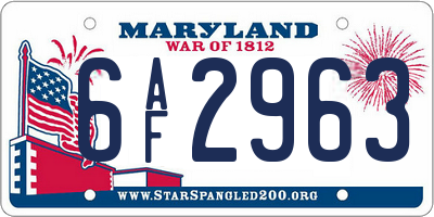 MD license plate 6AF2963