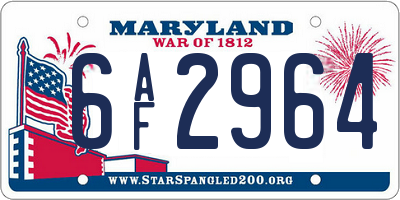MD license plate 6AF2964