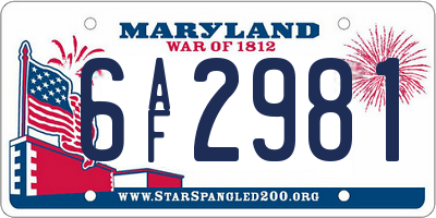 MD license plate 6AF2981