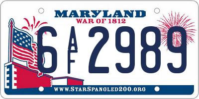 MD license plate 6AF2989