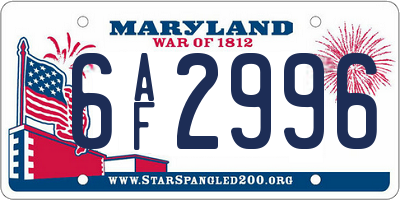 MD license plate 6AF2996