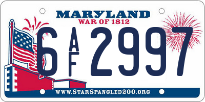 MD license plate 6AF2997