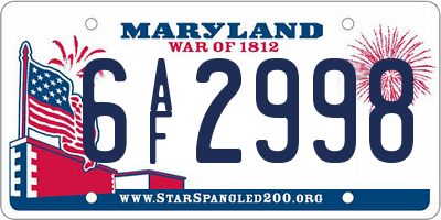 MD license plate 6AF2998