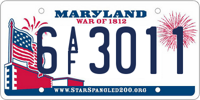MD license plate 6AF3011
