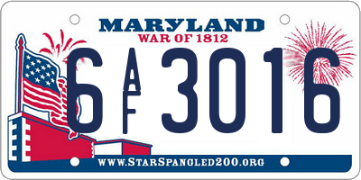 MD license plate 6AF3016