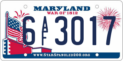 MD license plate 6AF3017