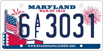 MD license plate 6AF3031