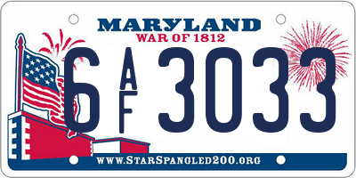 MD license plate 6AF3033