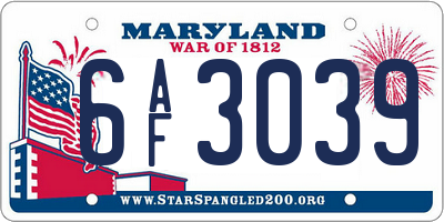 MD license plate 6AF3039