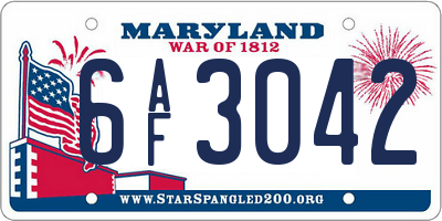 MD license plate 6AF3042