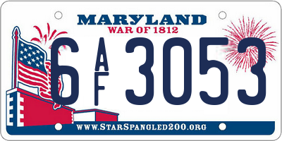 MD license plate 6AF3053
