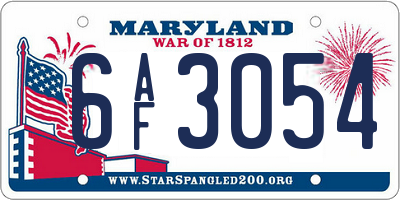 MD license plate 6AF3054