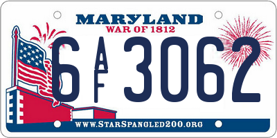 MD license plate 6AF3062