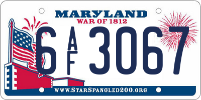 MD license plate 6AF3067