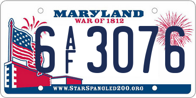 MD license plate 6AF3076