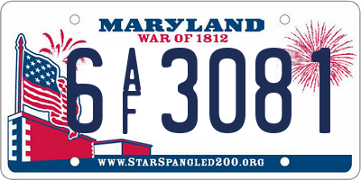 MD license plate 6AF3081