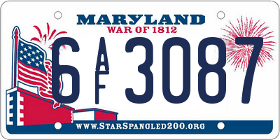 MD license plate 6AF3087