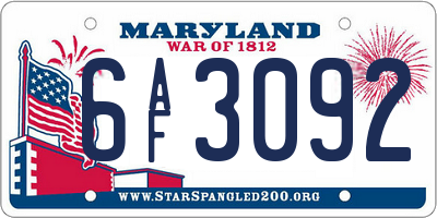 MD license plate 6AF3092