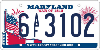 MD license plate 6AF3102